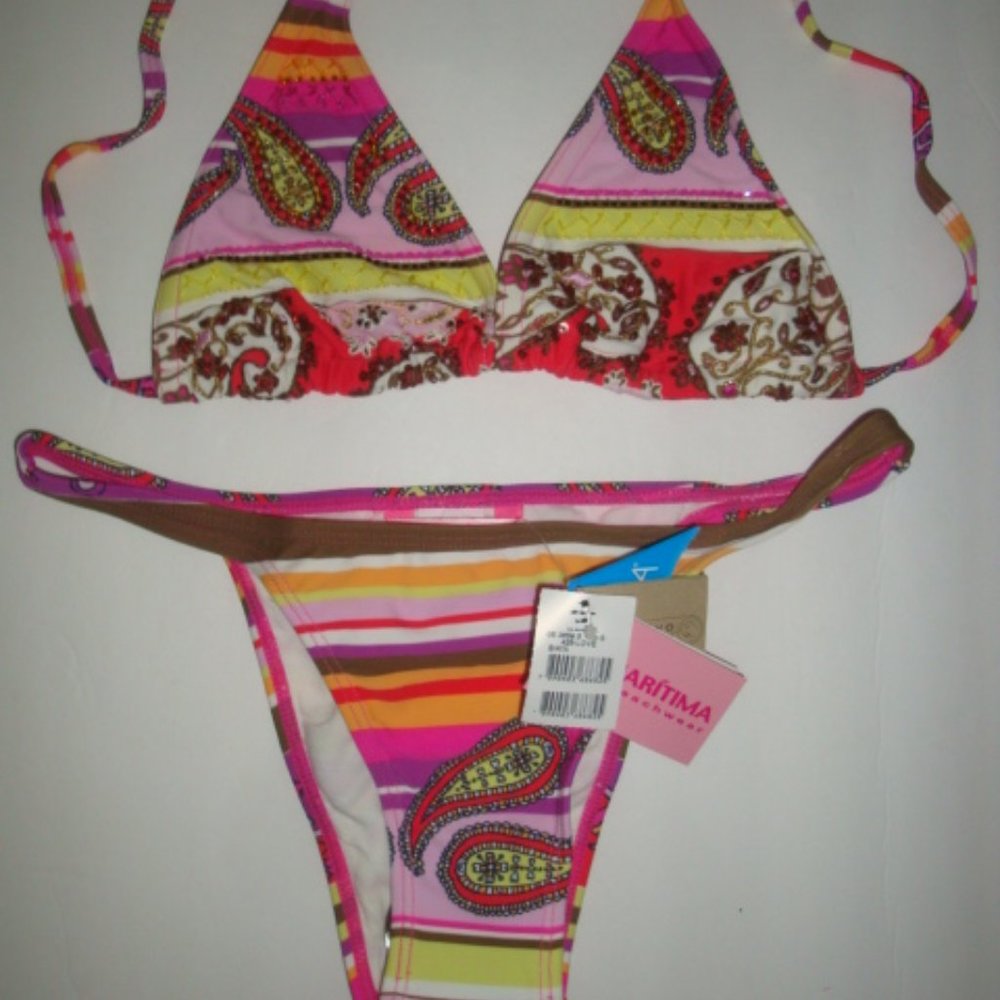 Cia.Maritima 2 Pc Swimsuit Beaded Paisley L